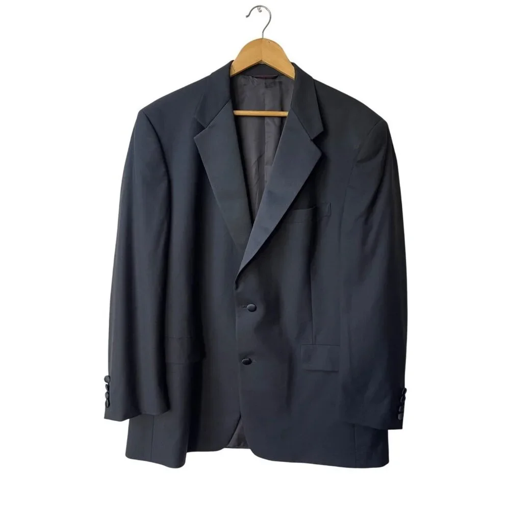 Hart‎ Schaffner & Marx Wool Suit Blazer Jacket 44R Black Classic Two-Button